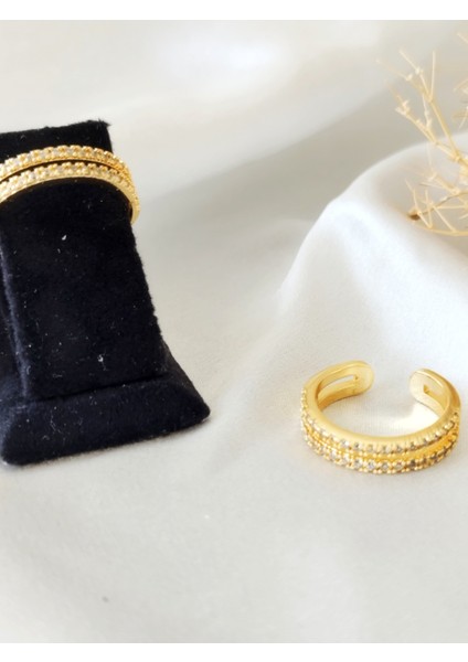 Ladybirdbujiteri Çift Sıra Zirkon Taşlı Ayarlanabilir Çelik Yüzük fiyatları