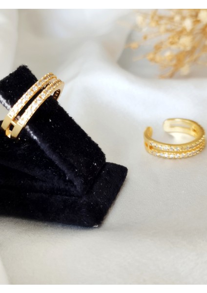 Ladybirdbujiteri Çift Sıra Zirkon Taşlı Ayarlanabilir Çelik Yüzük modelleri