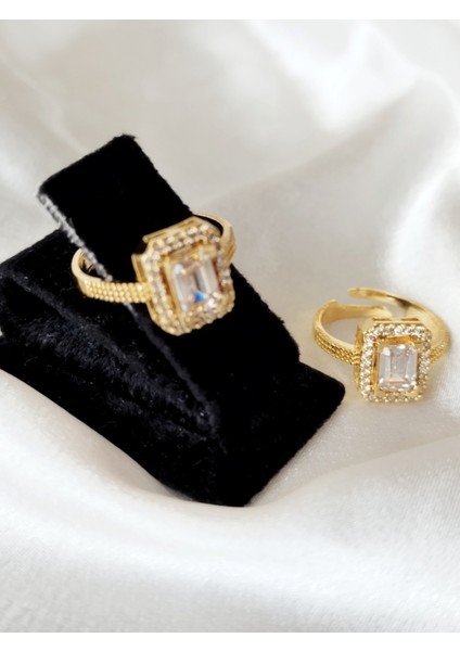 Ladybirdbujiteri Küçük Boy Kare Model Ayarlanabilir Zirkon Taşlı Baget Tektaş Çelik Yüzük