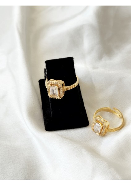 Ladybirdbujiteri Küçük Boy Kare Model Ayarlanabilir Zirkon Taşlı Baget Tektaş Çelik Yüzük modelleri