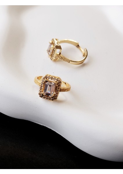 Ladybirdbujiteri Küçük Boy Kare Model Ayarlanabilir Zirkon Taşlı Baget Tektaş Çelik Yüzük fırsatları