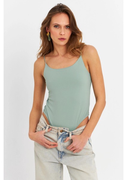 Kadın Mint Çıtçıtlı Body ZH129