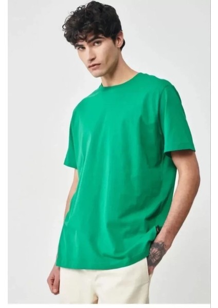 Unisex Düz Biskilet Yaka Oversize T-Shirt - Yeşil fırsatları