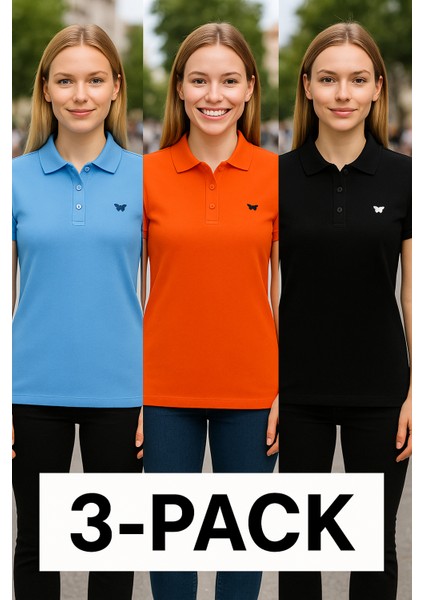 Kadın Basic 3 Lü Paket Yazlık Dar Polo Yaka Tişört