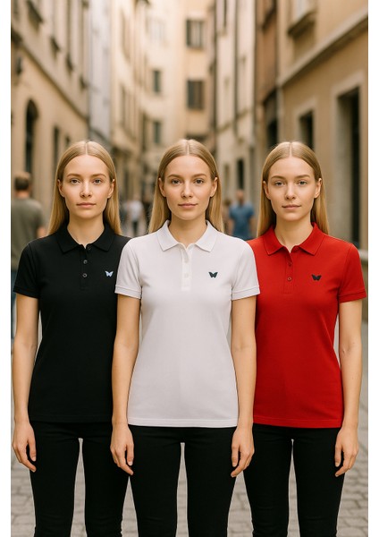 Kadın Basic 3 Lü Paket Yazlık Dar Polo Yaka Tişört