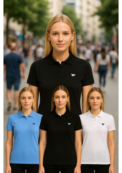 Kadın Basic 3 Lü Paket Yazlık Dar Polo Yaka Tişört