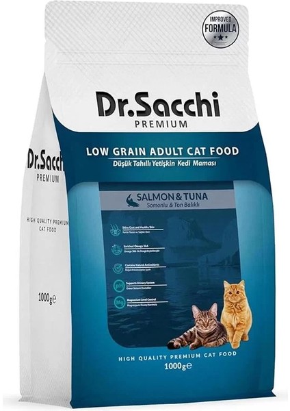 Dr.sacchi Premium Düşük Tahıllı Somonlu ve Ton Balıklı Yetişkin Maması 1 kg