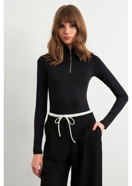 Kadın Siyah Fermuarlı Basic Body CY353