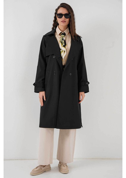 Kruvaze Yaka Siyah Kadın Trençkot 5918 fiyatları