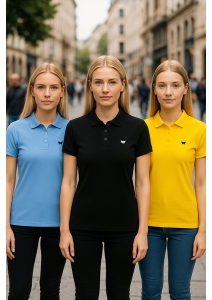Kadın Basic 3 Lü Paket Yazlık Dar Polo Yaka Tişört