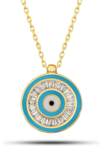 Gümüş Gold Nazar Boncuğu Kadın Kolye