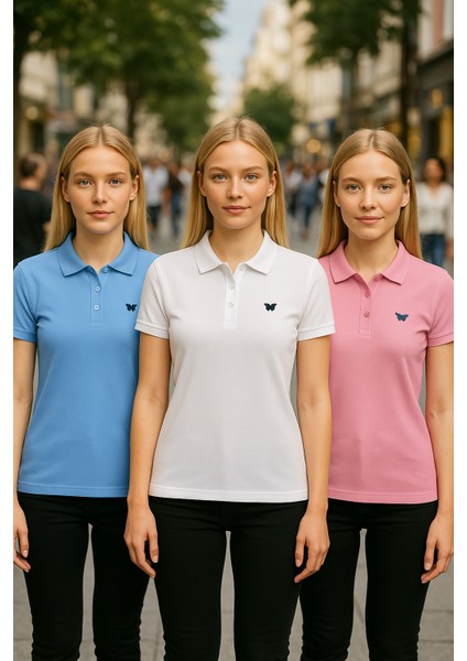 Kadın Basic 3 Lü Paket Yazlık Dar Polo Yaka Tişört