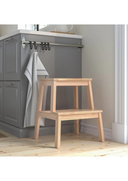 2 Katlı Basamaklı Tabure Yükseklik: 50 cm Ikea Ahşap Basamak Banyo Mutfak Basamağı Bej Renk