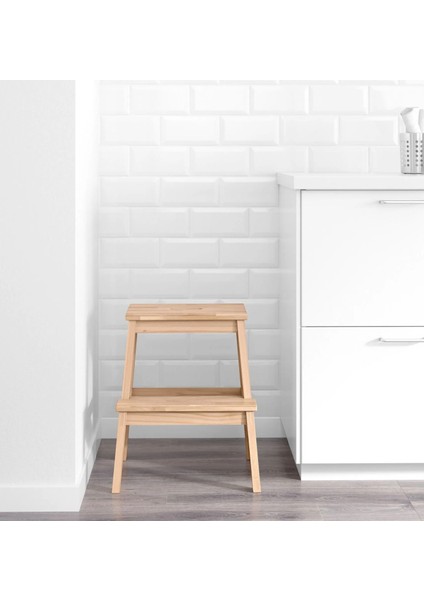 2 Katlı Basamaklı Tabure Yükseklik: 50 cm Ikea Ahşap Basamak Banyo Mutfak Basamağı Bej Renk modelleri
