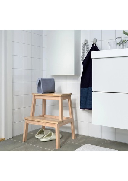 2 Katlı Basamaklı Tabure Yükseklik: 50 cm Ikea Ahşap Basamak Banyo Mutfak Basamağı Bej Renk fırsatları