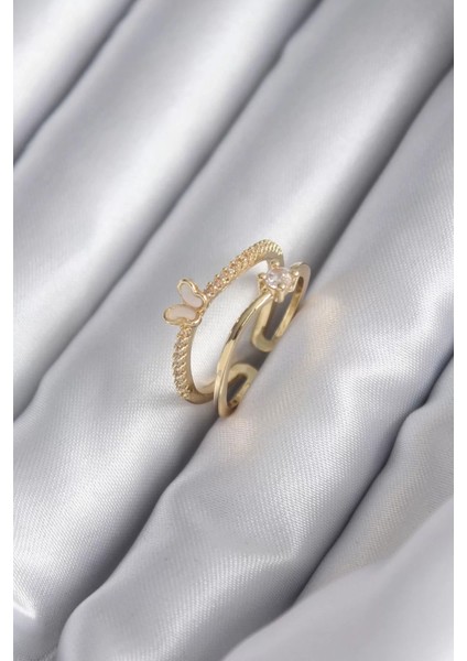 Pirinç Gold Renk Zirkon Taş Detay Model Kadın Yüzük