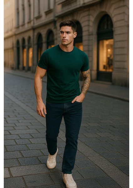 Erkek Likralı Regular Fit Haki Jean Pantolon