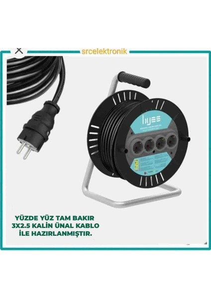 Araç Şarjı Uyumlu 3x2.5 Yüzde Yüz Tam Bakır 4 'lü Makaralı Uzatma Seyyar