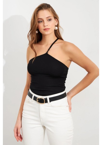 Kadın Siyah İp Askılı Çıtçıtlı Body ZH014 fiyatları