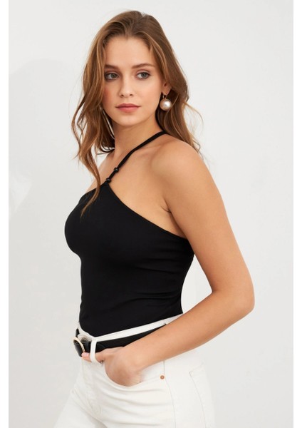 Kadın Siyah İp Askılı Çıtçıtlı Body ZH014 indirimleri