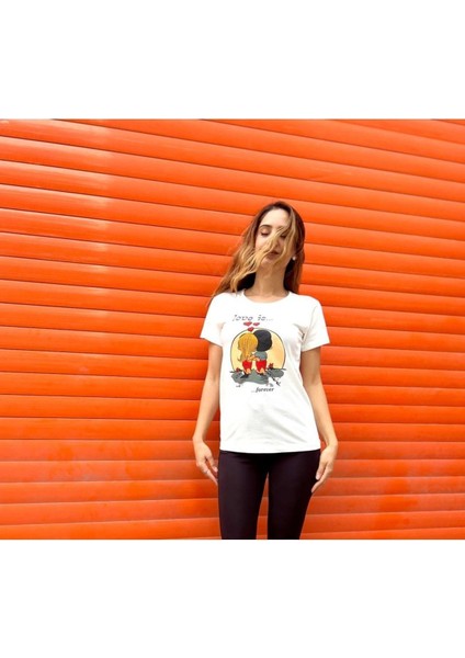 Beyaz Love Is Forever Baskılı Semi Fitted Örme indirimleri