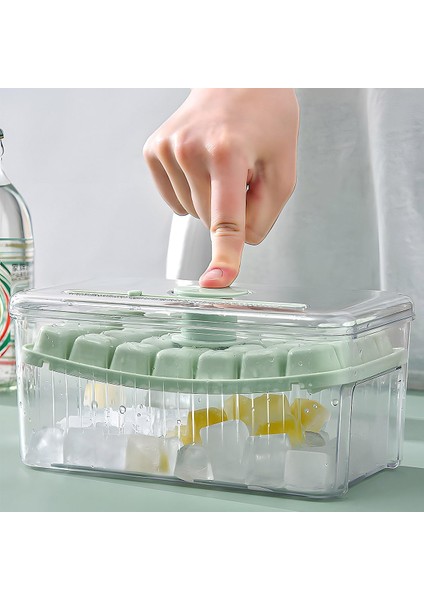 Kapaklı ve Hazneli Buz Kalıbı, 28 Adet, Kolay Çıkarılabilen Buz Kalıbı, Tek Düğmeyle Buz Küpleri, Buzluk Için Buz Küpü Kaseleri, Buz Dondurucu Kabı, Kapaklı ve Buz Küreğiyle