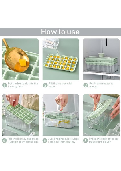 Kapaklı ve Hazneli Buz Kalıbı, 28 Adet, Kolay Çıkarılabilen Buz Kalıbı, Tek Düğmeyle Buz Küpleri, Buzluk Için Buz Küpü Kaseleri, Buz Dondurucu Kabı, Kapaklı ve Buz Küreğiyle modelleri