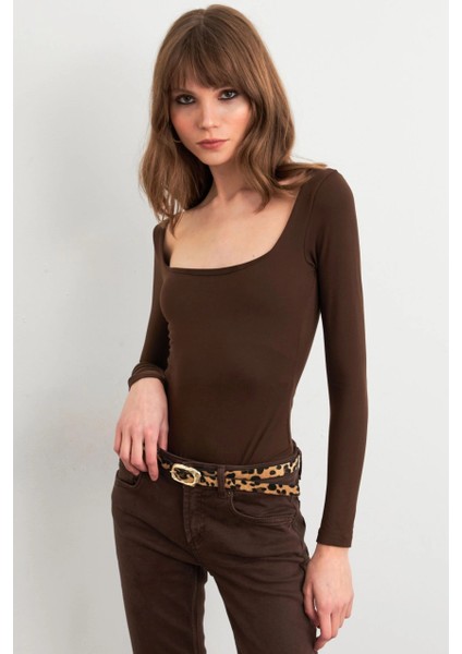 Kadın Acı-Kahve Kayık Yaka Basic Body CY352 modelleri