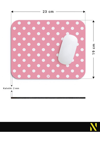 Pembe Beyaz Puantiye Desenli Ergonomik Mouse Pad - 23 cm x 19 cm - Kaydırmaz Taban Ev ve Ofis Kullanımı Için Ideal Fare Altlığı Mousepad