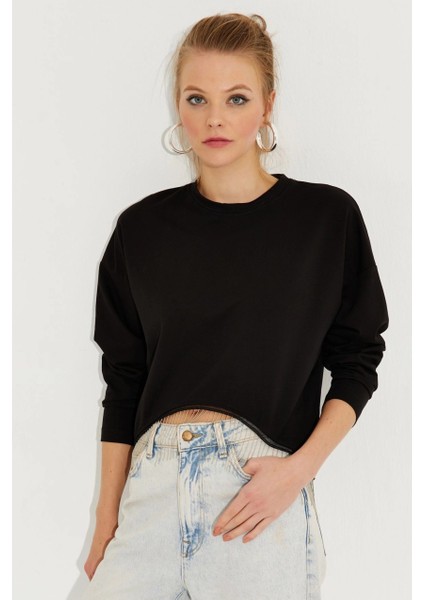 Kadın Siyah Zincirli Asimetrik Sweatshirt EY2664 fiyatları