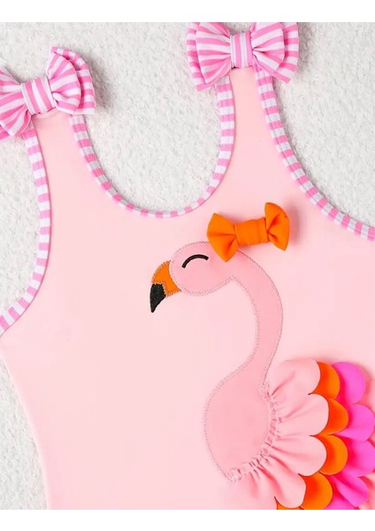 Kız Çocuk Pembe Flamingo Desenli Tek Parça Mayo – Fırfır ve Fiyonk Detaylı Yazlık Plaj ve Havuz Mayo modelleri