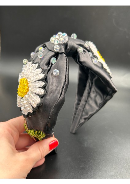 Floral Tasarım Abiye Günlük Siyah Papatyalı Saç Aksesuarı El Işi Kadın Saç Tacı fiyatları