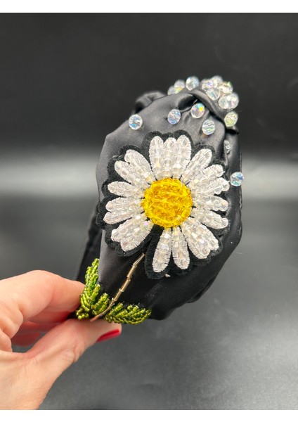 Floral Tasarım Abiye Günlük Siyah Papatyalı Saç Aksesuarı El Işi Kadın Saç Tacı modelleri