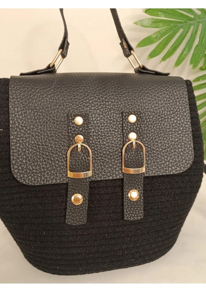 Veronica Art Deri Kapaklı ve Askılı Omuz Çantası Siyah