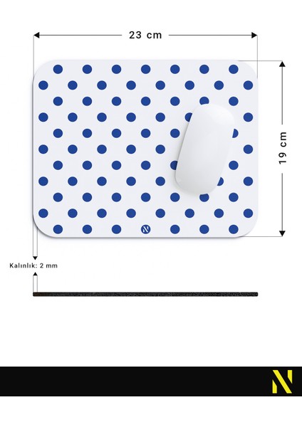 Beyaz Mavi Puantiye Desenli Ergonomik Mouse Pad - 23 cm x 19 cm - Kaydırmaz Taban Ev ve Ofis Kullanımı Için Ideal Fare Altlığı Mousepad