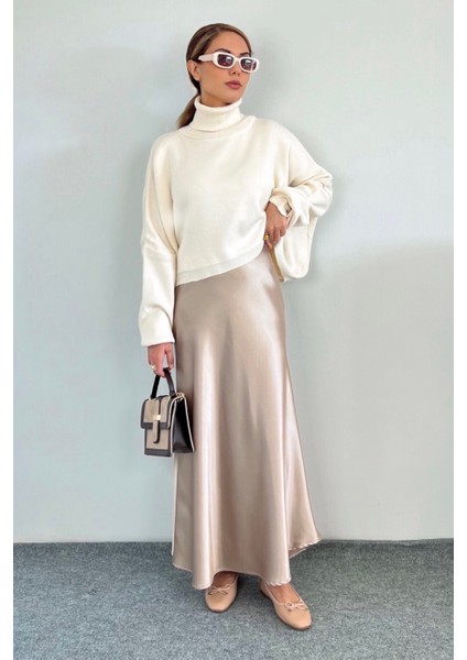 Luna Bel Lastikli Maksi Boy Gold Saten Etek