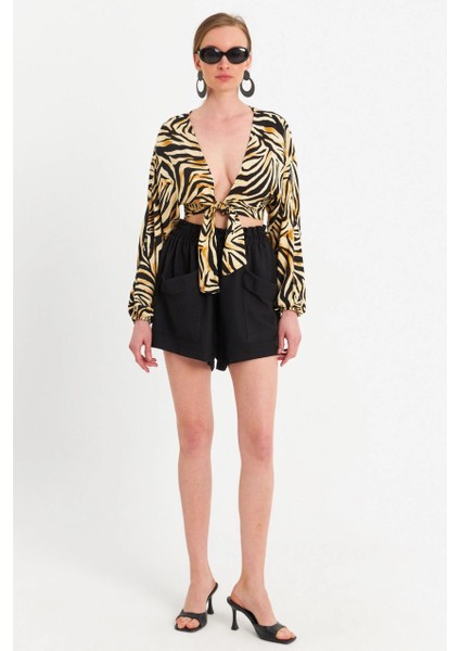 Kadın Siyah Cepli Şort ROP103 fiyatları