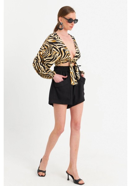 Kadın Siyah Cepli Şort ROP103 fırsatları