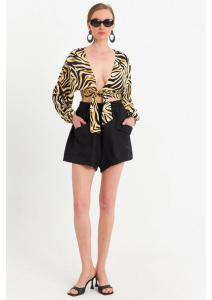 Kadın Siyah Cepli Şort ROP103 indirimleri