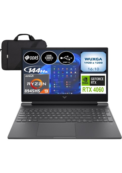 Victus 15-FB3000NT Amd Ryzen 9 8945HS 64 GB Ram 1 Tb SSD RTX4060 144Hz 15.6” Windows 11 B82W7EA-EP7 + Elektropasaj Çanta