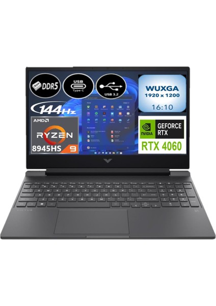 Victus 15-FB3000NT Amd Ryzen 9 8945HS 64 GB Ram 1 Tb SSD RTX4060 144Hz 15.6” Windows 11 B82W7EA-EP7 + Elektropasaj Çanta fiyatları