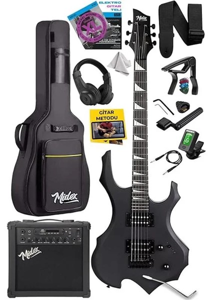 FORCE-AMP25 Üst Seviye 25 Watt Amfili Elektro Gitar H-H Profesyonel Full Set Aksesuarlı