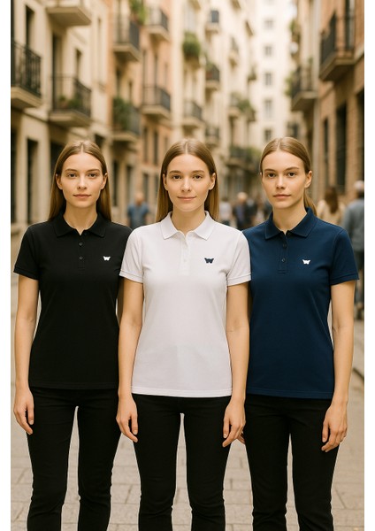 Kadın Yazlık 3lü Paket Kısa Kol Dar Polo Yaka Tişört