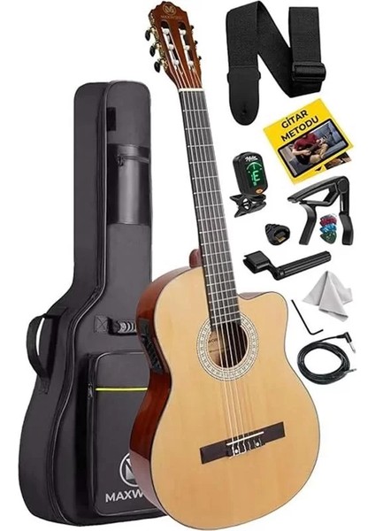 X47 Profesyonel Masif Ağaç Ekolayzerli Elektro Klasik Gitar Seti 4/4 Üst Segment