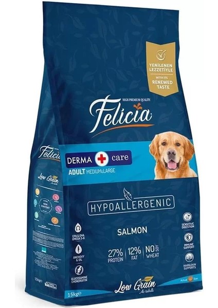 Kuru Köpek Maması, Somonlu, Az Tahıllı, Yetişkin, Büyük Irk, Hipoalerjenik, M, 15 kg