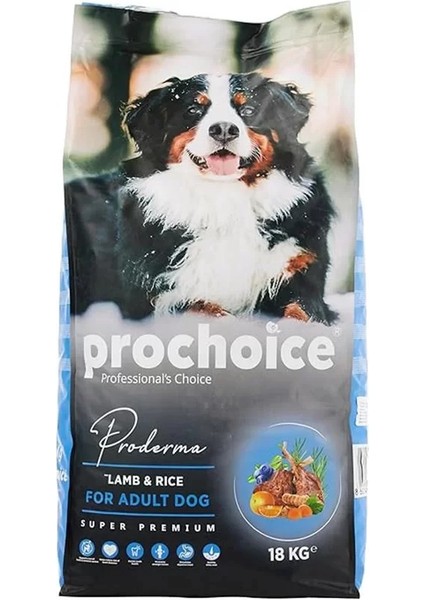 Proderma, Yetişkin Köpekler Için, Hipoalerjenik, Kuzu Etli ve Pirinçli Kuru Mama, 18 kg