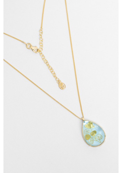 Zeytin Dalı 18 Ayar Sarı Altın Kaplama 45 cm Gümüş Sedef Kolye