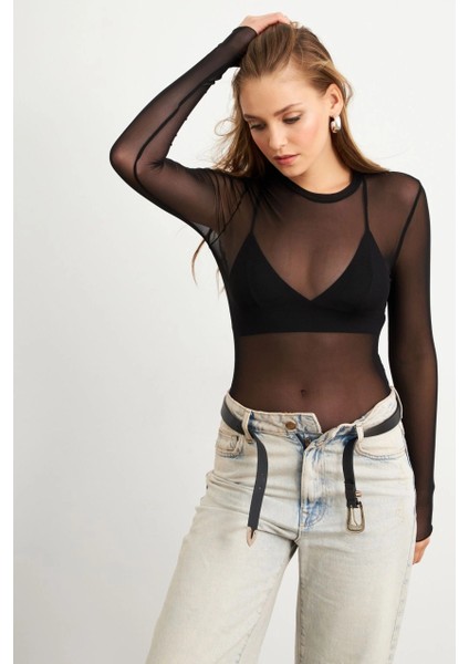 Kadın Siyah Tül Body RX454 modelleri