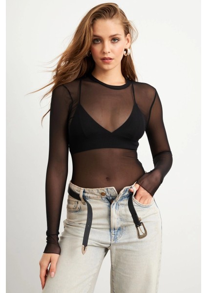 Kadın Siyah Tül Body RX454 fırsatları