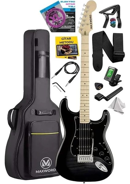 MAP-45BK Siyah Elektro Gitar Seti Hss Manyetik Maple Klavye Strat Kasa